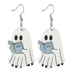 Description: Add a touch of spooky charm to your Halloween look with our ghost earrings. Crafted from high-quality wood and featuring stainless steel studs, these lightweight and fun earrings are comfortable to wear all day long. Perfect for Halloween parties, makeup looks, or everyday wear, these earrings are a must-have accessory for the season. Share the Halloween spirit with your loved ones by gifting them these adorable ghost-themed earrings. Get into the Halloween mood with these unique an Wood Ghost, Aries Aesthetic, Book Earrings, Spider Earrings, Bottle Earrings, Punk Earrings, Women's Circle, Earrings Wood, Ghost Earrings