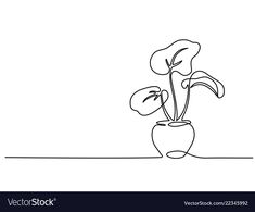 a continuous line drawing of a flower in a vase