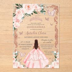 Quinceañera Blush Pink Floral Rose Gold Princess Acrylic Invitations Rose Gold Princess, 16th Birthday Invitations, East Lake, Quinceanera Party, Acrylic Invitations, Orlando Fl