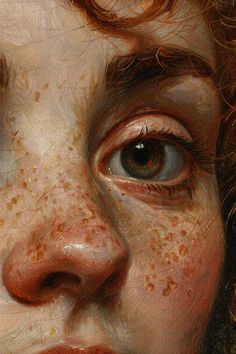 an artistic painting of a child's face with freckles on her eyes