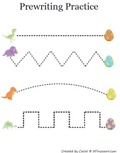 the printable worksheet for preschool to practice handwriting and numbers, including dinosaurs