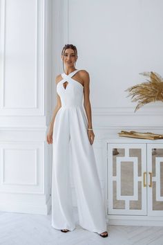 Jumpsuit For Bride, Jumpsuit Formal Wedding, White Bridal Jumpsuit, Modest Jumpsuit, Jumpsuit Wedding, Formal Jumpsuit, Womens Jumpsuits, Bridal Jumpsuit, Wedding Jumpsuit