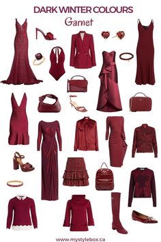 Deep Winter Outfits Style, Winter Deep Outfits, Dark Winter Clothes, Deep Winter Color Outfits, Dark Winter Color Palette Hair, Garnet Outfit, Deep Winter Hair Color Ideas, Deep Winter Palette Outfits Style, Deep Winter Clothing