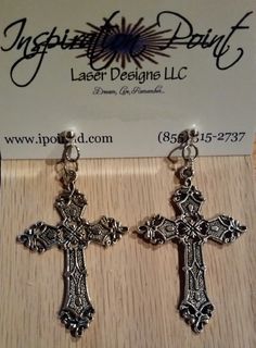 These beautiful dangling earrings will go with anything!  Featuring large intricately detailed silver tone cross hanging from short stainless ring chain.  Lead-free and FREE US SHIPPING! Silver Cross Earrings, Sixth Form, Ring Chain, Cross Earrings, Dangling Earrings, Silver Cross, Chain Ring, Free Jewelry, Jewelry Earrings Dangle