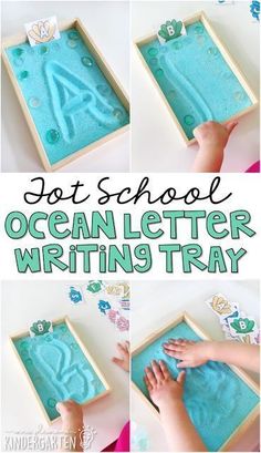 this is an ocean letter writing tray for kids to use in their letters and numbers