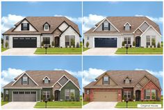 four different views of a house with garages