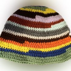 Colorful Bucket Hat Crafted From Soft Acrylic Yarn Hats Are Made To Order. After Purchae We Will Begin Hand Crocheting Your Hat, Production Is Usually 2days. And Then It Will Be Shipped Out Immediately. Very Soft And Bendable Rim Can Be Worn Up Or Down. Each Hat Will Include Various Colors But May Not Be The Exact Color Or Sequence Pictured But Will Consist Of At Least 10 Colors. Multicolor Winter Cloche Hat With Short Brim, Multicolor Winter Cloche Hat With Curved Brim, Multicolor Curved Brim Cloche Hat For Winter, Casual Multicolor Cloche Hat For Winter, Casual Multicolor Beanie One Size, Multicolor One Size Crochet Hat Casual, Multicolor Crochet Cap, Casual Multicolor Brimmed Hat, Casual Multicolor Cloche Hat For Spring