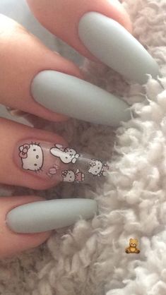 3d Gem Nails, Hello Kitty Aesthetic Nails, Nail Inspo Sanrio, Hello Kitty Nails Aesthetic, Mitski Nails, Hello Kitty Inspired Nails, Uñas Hello Kitty, Sanrio Nail Art, Hello Kitty Nail Art