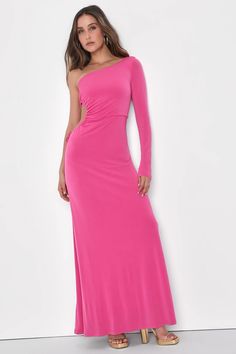 Spring Off-shoulder Elastane Bodycon Dress, Off-shoulder Elastane Bodycon Dress For Spring, Pink One-shoulder Stretch Maxi Dress, Pink Stretch One-shoulder Maxi Dress, Spring One-shoulder Stretch Dress For Night Out, Spring One Shoulder Stretch Dress For Night Out, Spring Stretch One Shoulder Dress For Night Out, Stretch Off-shoulder Bodycon Dress In Elastane, Stretch Off-shoulder Elastane Bodycon Dress