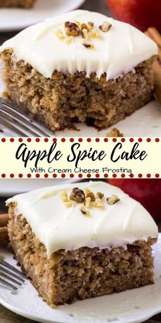 two slices of apple spice cake with cream cheese frosting