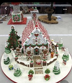 an elaborate gingerbread house is on display