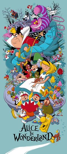 the poster for alice and wonderland, which features characters from disney's animated film