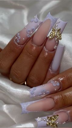 Quince Nails, Quinceanera Nails, Graduation Nails, Girly Acrylic Nails, Dope Nail Designs, Acrylic Nails Coffin Pink, Unique Acrylic Nails, Bling Acrylic Nails, Short Acrylic Nails Designs