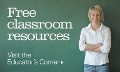 a woman standing in front of a blackboard with the words free classroom resources