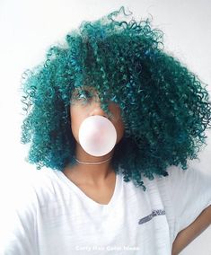 25 Vibrant Curly Hair Color Ideas for a Stunning Makeover Green Curly Hair, Blowing Bubble Gum, Blowing Bubbles, Hair Reference, Grunge Hair