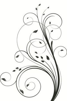 a black and white drawing of a tree with swirly leaves on it's branches