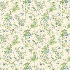 a floral wallpaper with blue and green flowers