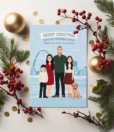 a christmas card with an image of a family on it