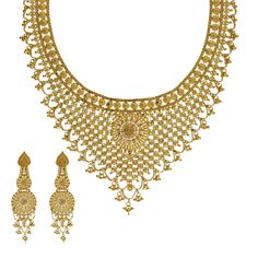 22K Yellow Gold Necklace & Earrings Set W/ Interlocked V-Stole Design - Virani Jewelers Festive 22k Yellow Gold Jewelry, Yellow Gold Bridal Necklace With Meenakari, 22k Yellow Gold Bollywood Bridal Necklace, 22k Gold Yellow Jewelry For Celebration, Yellow Gold Bollywood Bridal Necklace, Bollywood 22k Yellow Gold Bridal Necklace, Bollywood Style 22k Yellow Gold Bridal Necklace, Yellow 22k Gold Jewelry For Wedding, Yellow 22k Gold Wedding Jewelry