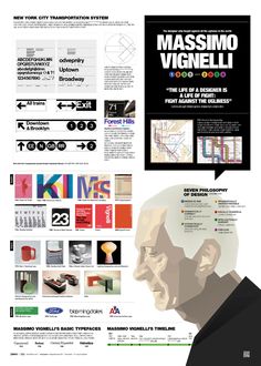 the poster for massino vignelli's exhibition, which features an image of a man