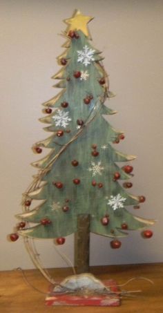 a small christmas tree on a wooden table