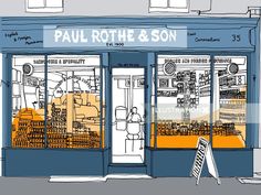 a store front with an orange and blue sign in the window that says paul rothe & son