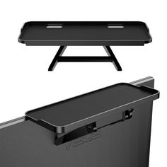 an image of a black table with two trays on the top and one in the bottom