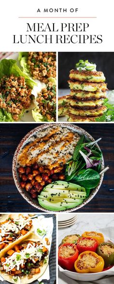 the month of meal prep lunch recipes with pictures of different foods and vegetables on it