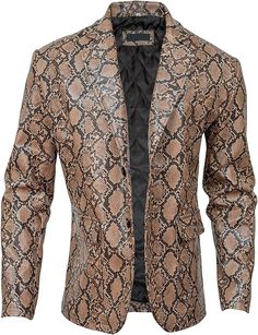 PRICES MAY VARY. Inner material: Soft viscose lining Collar: Peak lapel style collar Closure: Front buttoned closure Sleeves: Long sleeves Cuffs: Open hem cuffs Pockets: Two flap pockets on the waist When it comes to blazers and coats, men can be quite picky. This Mens Snake Print Coat is something that every man would love to add to his wardrobe. The coat is constructed from Real leather and is paired up with soft viscose lining on the inner side. It features a peak lapel style collar along wit Coats Men, Leather Blazer Jacket, Mens Sport Coat, Men Classic, Peak Lapel, Print Coat, Sports Blazer, Leather Vest, Leather Blazer