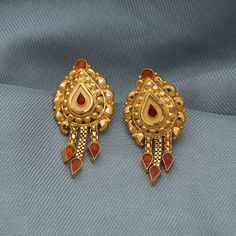 Discover the allure of Handmade Gold Jewelry at https://morvijewels.etsy.com/   Get a dazzling 25% off on all our 22k and 18k gold pieces. Don't miss out on this limited-time offer. Shop now and embrace the radiance of gold! Beautiful yellow gold earrings from India Gold Purity- 22k yellow Gold Weight - 3.64 grams approx Length - 2.4 cm  approx Width - 1.3 cm  approx Its come with normal backs If you want gold screw please contact. Click here  https://morvijewels.etsy.com/ to get more discount a Heavy 22k Gold Earrings For Puja, 22k Gold Teardrop Earrings For Wedding, 22k Gold Earrings For Diwali Anniversary, 22k Gold Chandbali Earrings For Anniversary, Gold Meenakari Earrings For Anniversary, 22k Gold Meenakari Earrings For Celebrations, Festive 22k Gold Red Earrings, Gold Heavy Chandbalis For Anniversary, Heavy Gold Chandbalis For Anniversary