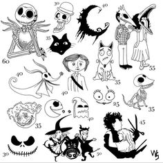 Spooky Knuckle Tattoos, Spooky Underbust Tattoo, Tato Flash, Coraline Tattoo, Tim Burton Tattoo, Flash Tats, Tattoo Dark, Halloween Flash, Nightmare Before Christmas Tattoo