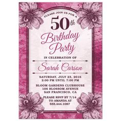 a pink 50th birthday party with flowers on it