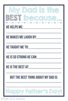 father's day card that says, my dad is the best because he helps me