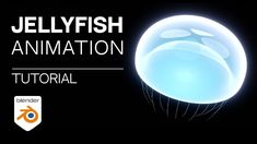 jellyfish animation with the text jellyfish animation in white and blue colors on a black background