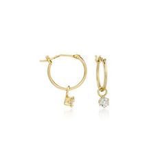 Ross-Simons - Child's .20 ct. t. w. Cubic Zirconia Hoop Earrings in 14kt Yellow Gold. 5/8". The little star will twinkle, twinkle in these dainty .20 ct. t. w. CZ drop hoop earrings, just right for the child on your list. It's never too early to add a sense of sparkle and style! Hanging length is 5/8". Snap-bar, 14kt yellow gold hoop earrings. CZ weights are diamond equivalents. Small Hoop Yellow Gold Diamond Earrings In Sterling Silver, Small Hoop Yellow Gold Cubic Zirconia Earrings, Small Hoop Diamond Earrings Tarnish Resistant, Vs Clarity Diamond Small Hoop Earrings, Single 14k Gold Hoop Diamond Earring, Small Hoop Diamond Earrings Gift, Fine Jewelry Tarnish Resistant Small Hoop Diamond Earrings, Small Hoop Earrings With Prong Setting, Small Hoop Earrings In Yellow Gold With Vvs Clarity