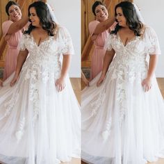 two pictures of a woman in a wedding dress and one is taking a selfie