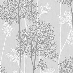 grey and white wallpaper with trees on it