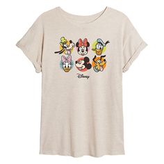 a white shirt with mickey mouse and other cartoon characters printed on it's chest