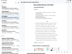 a screenshot of a page with the words heart healthy recipe of the week on it