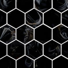 black and white hexagonal tiles with different patterns