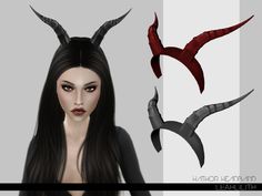 a woman with long black hair and horns on her head