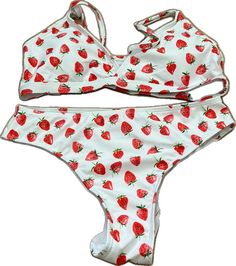 Red Cherry Print Swimwear For Spring, Cute Red Summer Swimwear, Playful White Printed Swimwear, Fun White Sleeveless Swimwear, Playful White Swimwear For Spring, Fun White Stretch Swimwear, White Stretch Swimwear For Fun, Strawberry Bathing Suit, Make Me An Offer