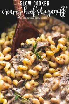 slow cooker creamy beef stroganoni is an easy and delicious dinner recipe