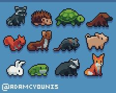 pixel art with different animals and their names in the style of an 8 bit video game