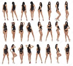 the woman is posing in all different poses