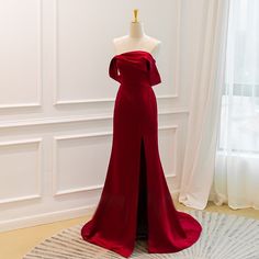 Off Shoulder Burgundy Acetic High-slit Formal Dress Long Plus Size - WonderlandByLilian Formal Dresses Long Plus Size, Formal Evening Dresses Long, Formal Dress Long, Evening Dresses Cocktail, Wedding Bridesmaid Dresses, Shoulder Design, Evening Dresses Long, Formal Evening Dresses, Burgundy Color