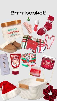 the holiday gift basket is filled with christmas items