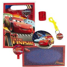 the cars birthday party pack includes a cup, fork and napkin