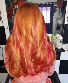 Ginger With Colored Streaks, Pink And Auburn Hair, Ginger Hair With Pink, Pink Ginger Hair, Ginger Hair With Pink Highlights, Pink And Ginger Hair, Copper And Pink Hair, Ginger And Pink Hair