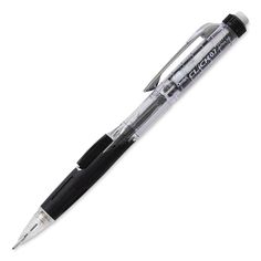 a black and silver pen on a white background